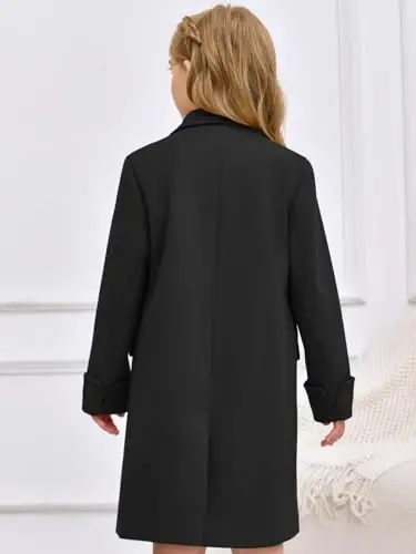 Haloumoning Girls ikki qatorli trench palto, bolalar uchun yoqali uzun po'stin, cho'ntaklari bilan 5-14 yosh - 5