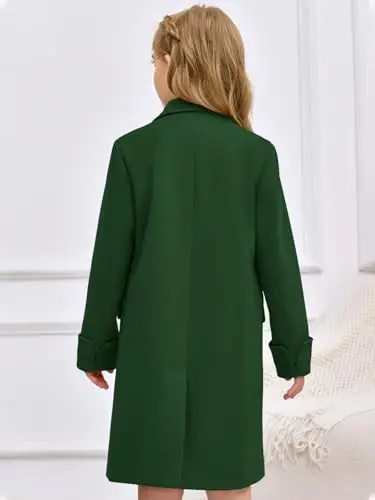 Haloumoning Girls Double Breasted Trench Coat Kids Notch Lapel Long Peacoat with Pockets 5-14 Years - 5