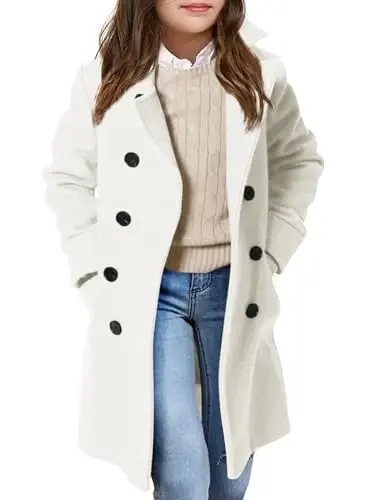 Haloumoning Girls Double Breasted Trench Coat Kids Notch Lapel Long Peacoat with Pockets 5-14 Years 