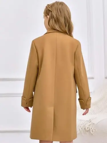 Haloumoning Girls Double Breasted Trench Coat Kids Notch Lapel Long Peacoat with Pockets 5-14 Years - 5