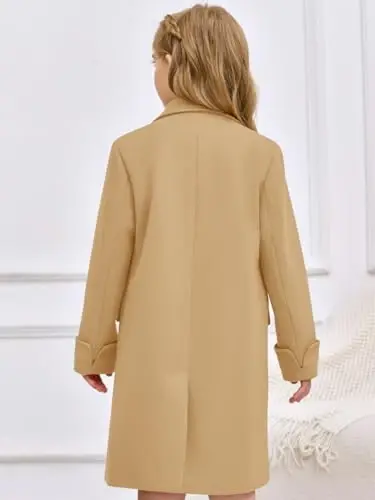 Haloumoning Girls Double Breasted Trench Coat Kids Notch Lapel Long Peacoat with Pockets 5-14 Years - 5