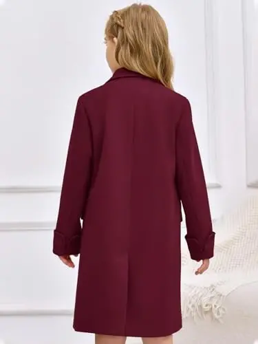 Haloumoning Girls Double Breasted Trench Coat Kids Notch Lapel Long Peacoat with Pockets 5-14 Years - 5