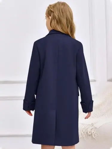 Haloumoning Girls Double Breasted Trench Coat Kids Notch Lapel Long Peacoat with Pockets 5-14 Years - 5