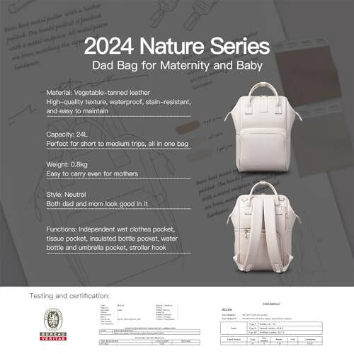 HaloVa Diaper Bag, Leather Backpack Eco-Friendly Leather Daddy Mommy Baby Bag with 24L Capacity & Multiple Pockets - 3