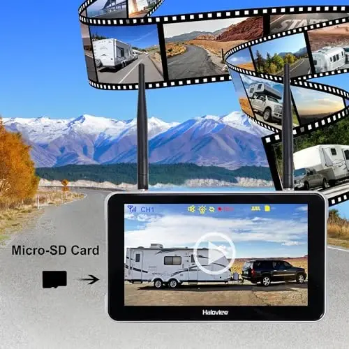 Haloview BT7 Touch RV Orqa Ko'rinishi Kamerasi Simsiz 2.4G Raqamli FHD 1080P DVR Orqa Ko'rinishi To'liq Rangli Kechasi Ko'rish Kamerasi va 7 dyuymli Sensorli Ekran Monitor Tizimi RV, Yuk mashinasi, Treyler, Yuk mashinasi, Karvon, Van, Pikap uchun - Haloview (1)
