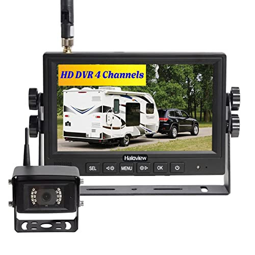 Haloview MC7108 Wireless RV Backup Camera System 7'' Monitor Built in DVR Rear View Camera with Infrared Night Vision and Wide Viewing Angle for Truck/Trailer/RV/Pickups/Camping Car/Van/Farm - HALOVIEW