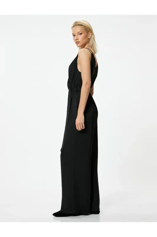 Halter Crossover Neck Jumpsuit Belted Wide Leg Full Length - 2