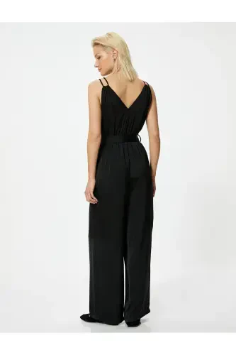 Halter Crossover Neck Jumpsuit Belted Wide Leg Full Length - 4