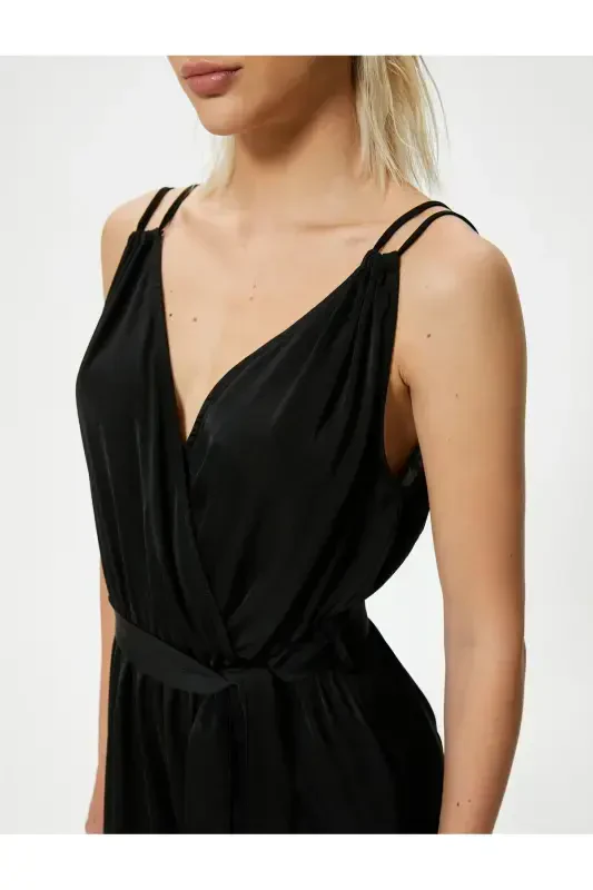 Halter Crossover Neck Jumpsuit Belted Wide Leg Full Length - 5