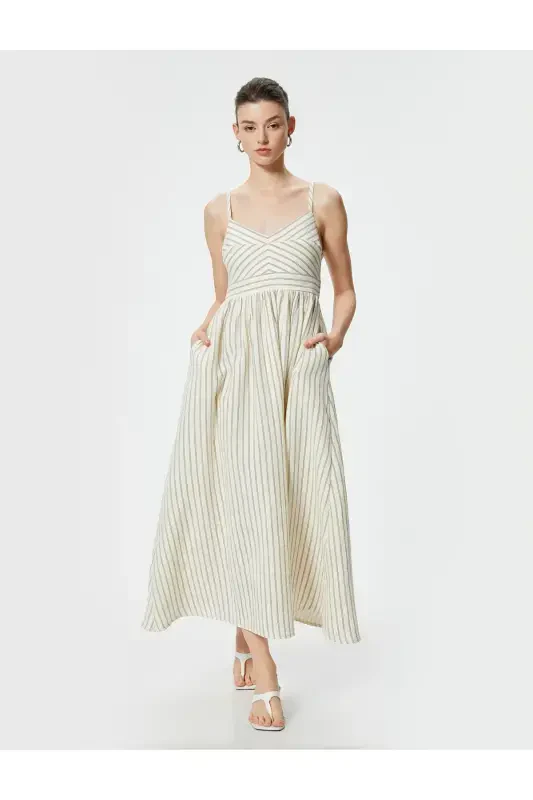 Halter Long Dress Lined Pocketed Giped Back Cotton - KOTON