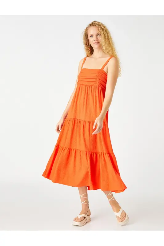 Halter Midi Dress with Drape Detail - 1