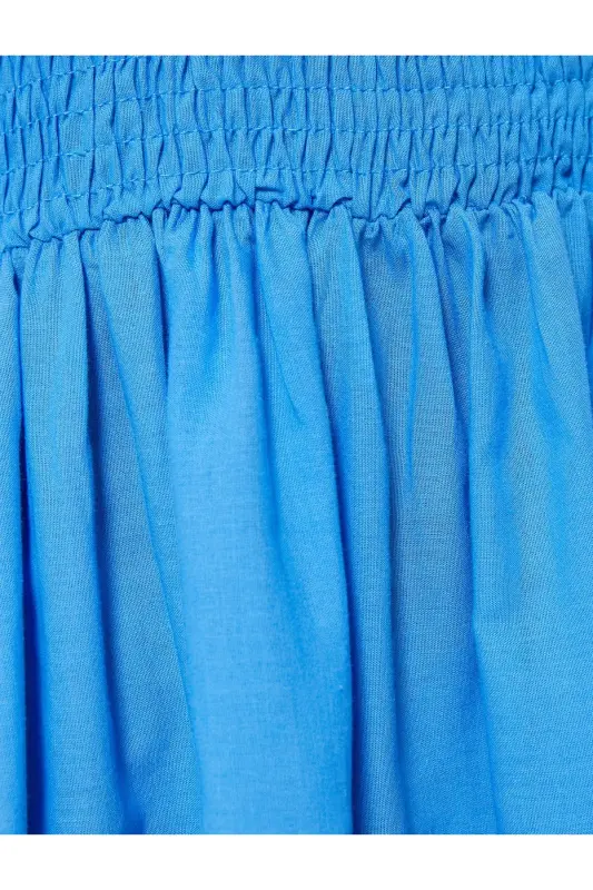 Halter Midi Embroidered Dress Ruffled Smocked Cotton - 6