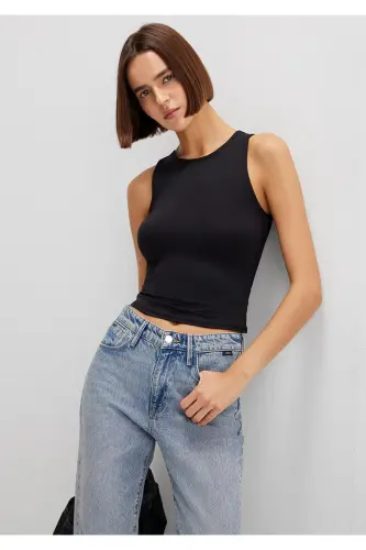 Halter Neck Black Polyamide Tank Top Fitted / Bodycon - MAVI (1)