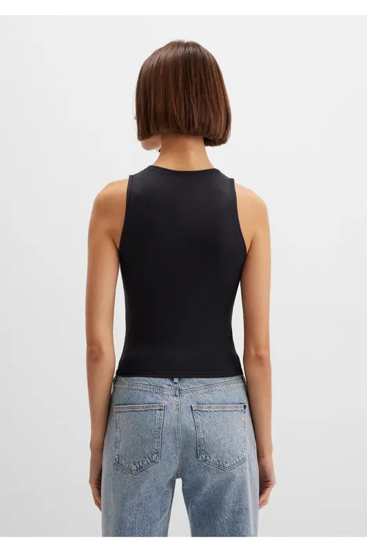 Halter Neck Black Polyamide Tank Top Fitted / Bodycon - 5