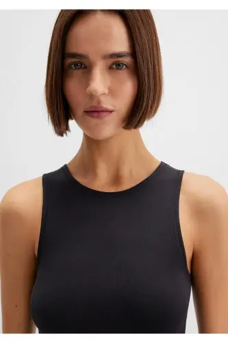 Halter Neck Black Polyamide Tank Top Fitted / Bodycon - 6