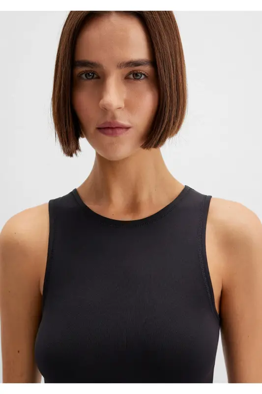 Halter Neck Black Polyamide Tank Top Fitted / Bodycon - 6