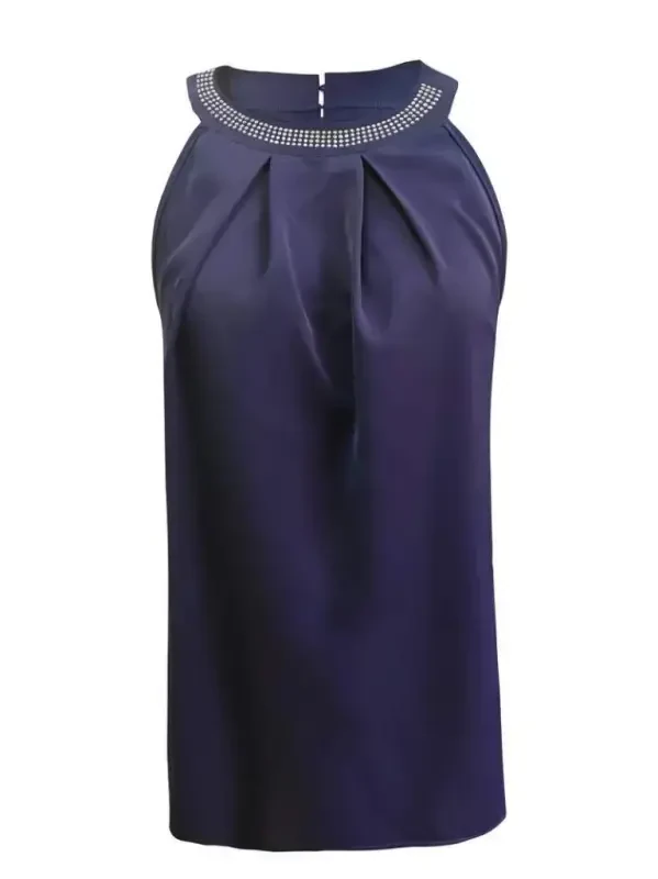 Halter Neck Blouse with Jewel Detail, Pleated Front - 3