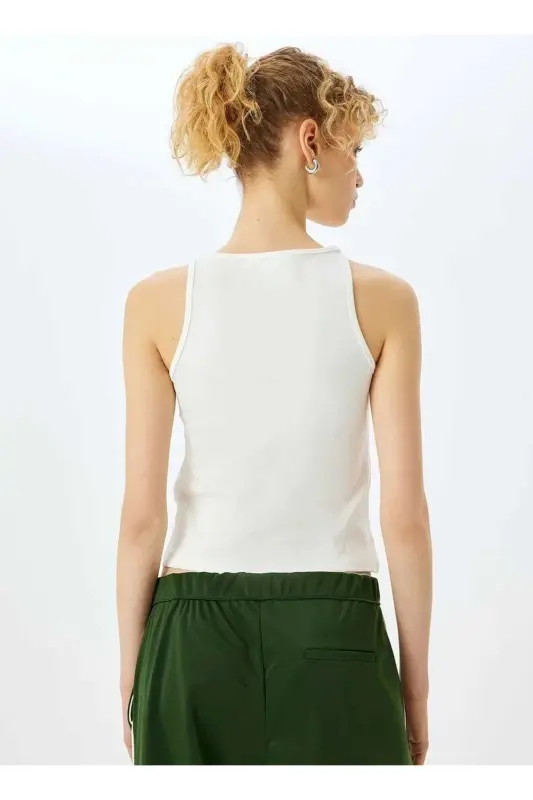 Halter Neck Ecru Women's T-Shirt 5SAL30047IK - 4