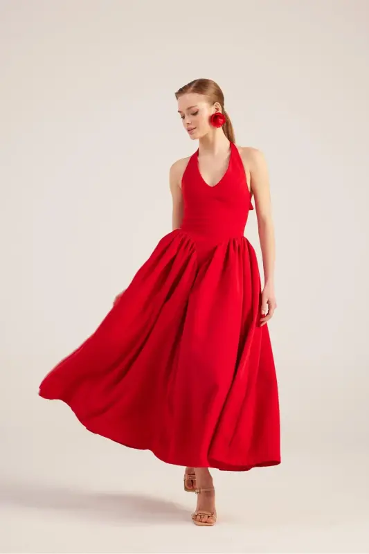 Halter Neck Fitted Waist Long Ophelia Dress - 1