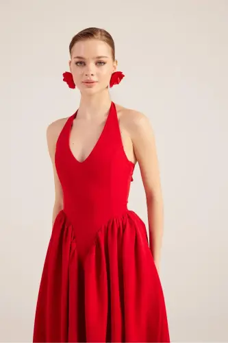 Halter Neck Fitted Waist Long Ophelia Dress - 2