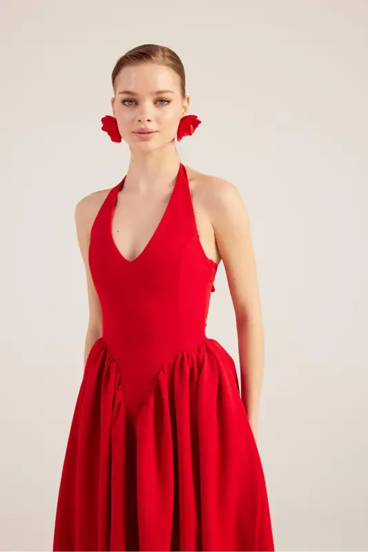 Halter Neck Fitted Waist Long Ophelia Dress - 2