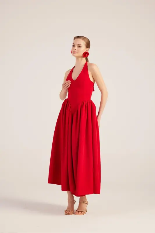 Halter Neck Fitted Waist Long Ophelia Dress - 3