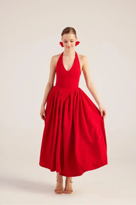 Halter Neck Fitted Waist Long Ophelia Dress - 4