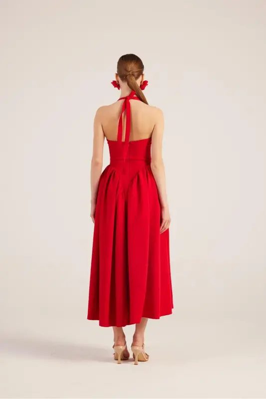 Halter Neck Fitted Waist Long Ophelia Dress - 5