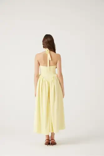 Halter Neck Fitted Waist Long Ophelia Dress Yellow-Yellow - 5