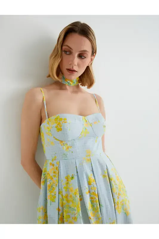 Halter Neck Floral Midi Dress - 3