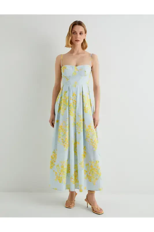 Halter Neck Floral Midi Dress - 4