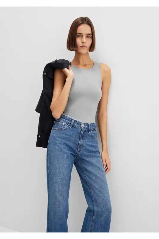 Halter Neck Grey Polyamide Tank Top Fitted - 2