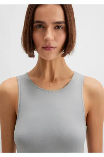 Halter Neck Grey Polyamide Tank Top Fitted - 6