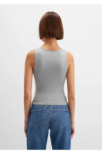 Halter Neck Grey Polyamide Tank Top Fitted - 5