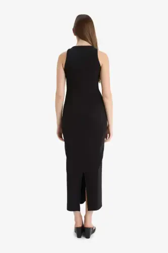 Halter Neck Lace Detailed Black Maxi Dress - 3