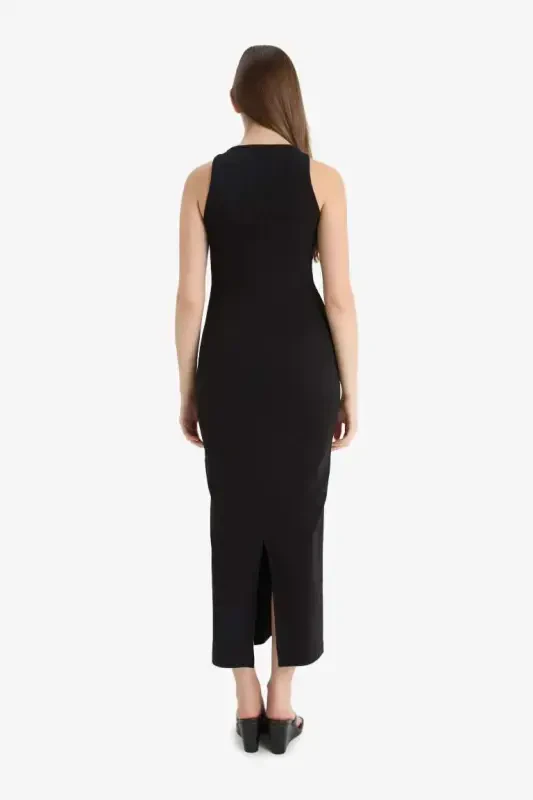 Halter Neck Lace Detailed Black Maxi Dress - 3