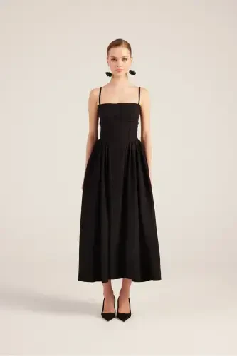 Halter Neck Long Bridged Dress Black-Black - 1