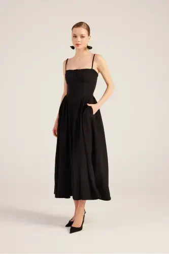 Halter Neck Long Bridged Dress Black-Black - 3