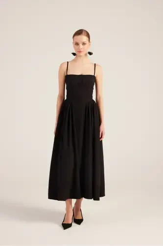 Halter Neck Long Bridged Dress Black-Black - 5
