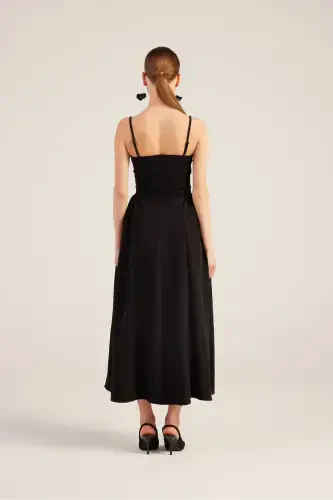 Halter Neck Long Bridged Dress Black-Black - 6