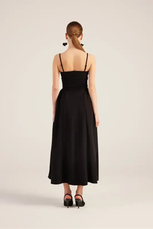 Halter Neck Long Bridged Dress Black-Black - 6