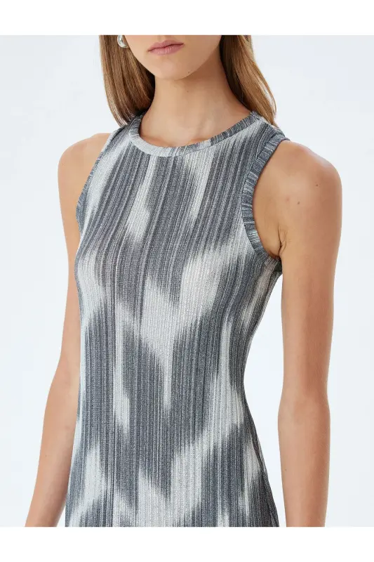 Halter Neck Long Pencil Dress Sleeveless Slim Fit Color Block - 5