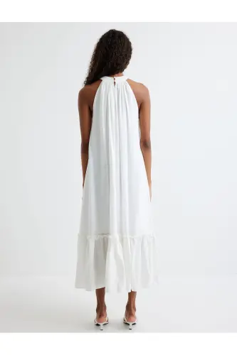 Halter Neck Maxi Dress Ruffled Beaded Detailed Lined - 4