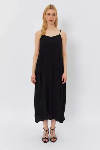 Halter Neck Maxi Flare Dress - Black - 1