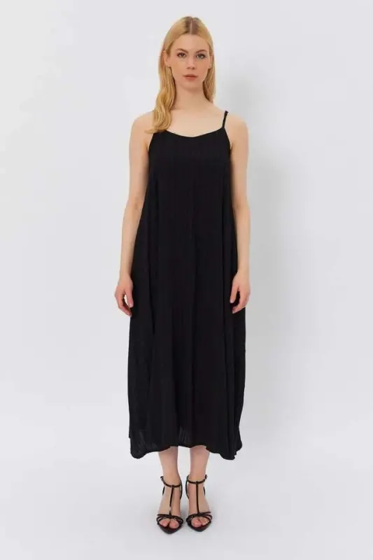 Halter Neck Maxi Flare Dress - Black - 1