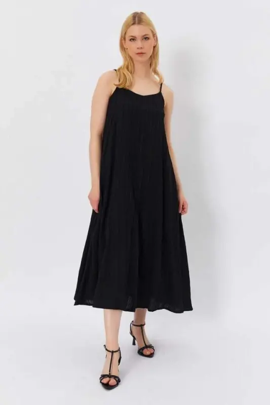 Halter Neck Maxi Flare Dress - Black - 2