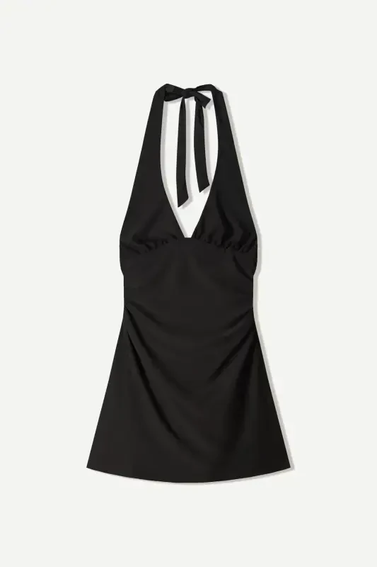 Halter neck mini dress-Black - 2