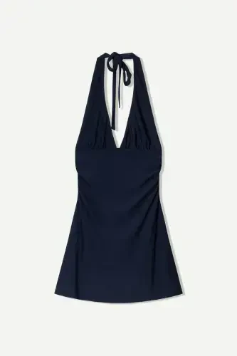 Halter neck mini dress-Navy blue - BERSHKA (1)