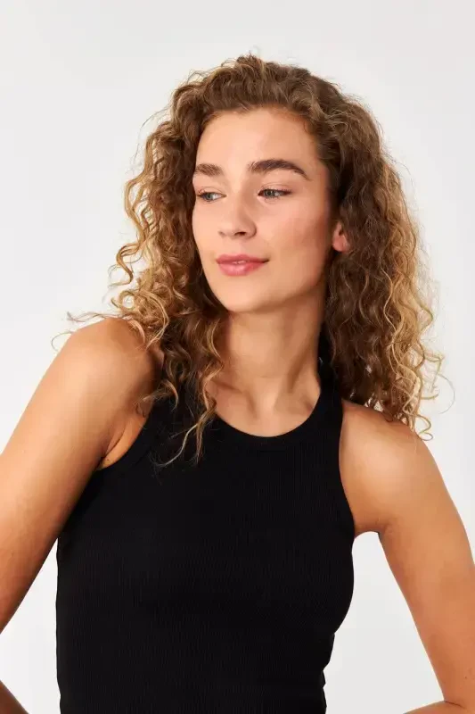 Halter Neck Ribbed Crop Tank Top A0942-x5-Black - 2