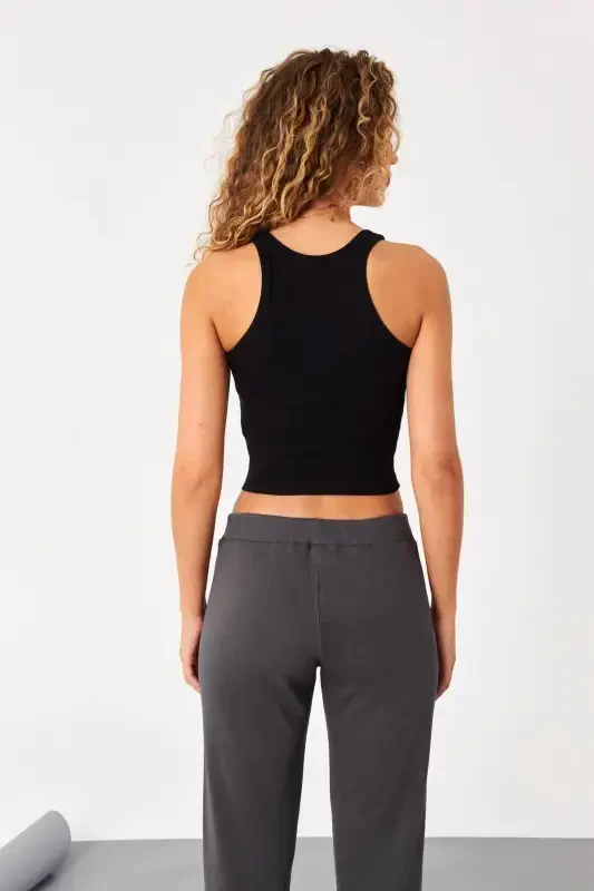 Halter Neck Ribbed Crop Tank Top A0942-x5-Black - 5